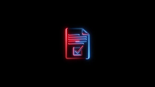 Neon checklist glowing blue red lines on black background verification concept