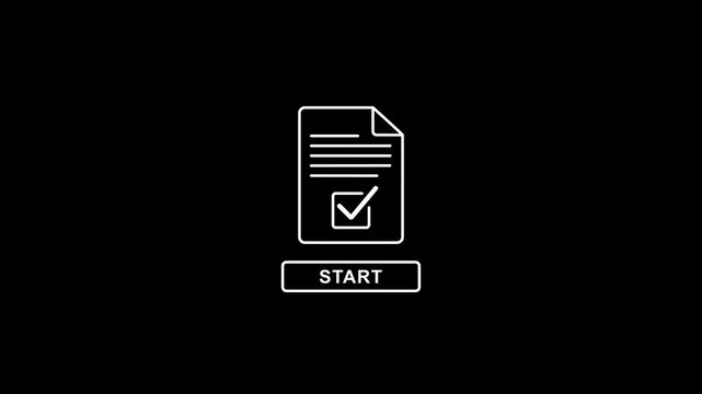 Minimalist start button animation with document on black background document minimalist animation white outline