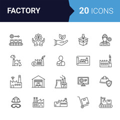 Fototapeta premium Factory and Industrial Manufacturing Line Icon Set - Automation, Logistics, and Safety Symbols