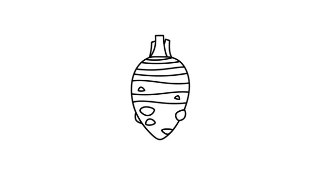 Minimalist black outline drawing of an earthy corm vegetable with textured surface for various