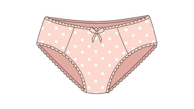 Pair of pink polka-dot women's panties with a small decorative bow and scalloped edges on a plain white background.