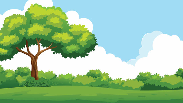 A lush green tree stands against a bright blue sky