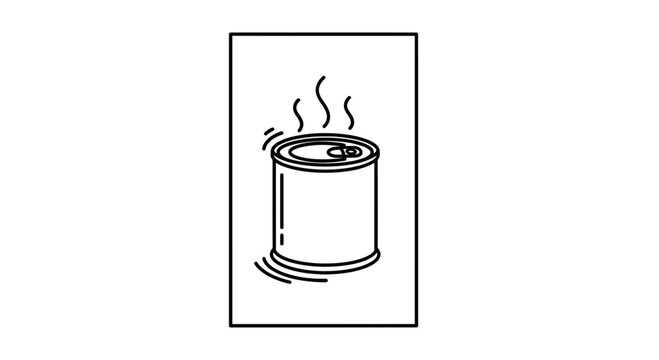 Minimalist monochrome icon of a steaming canned good, signifying heated contents or preparation