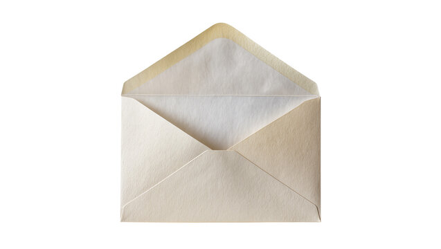 Empty aged beige paper envelope with an open flap and slightly yellowed edges, isolated on transparent background for vintage communication concepts