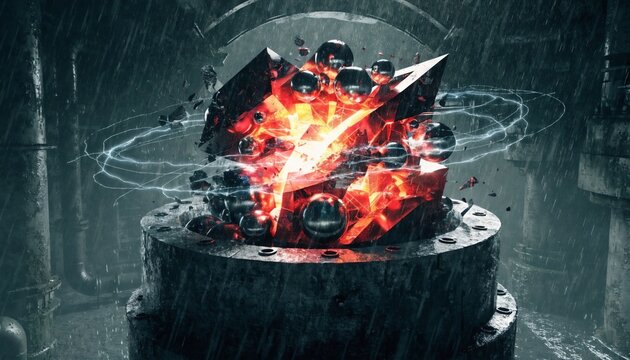 cyberpunk reactor core fusion explosion in concrete