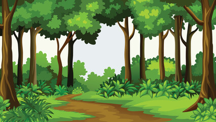 Fototapeta premium A winding dirt path leads through a lush vibrant forest scene