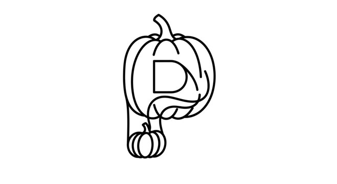 Minimalist outline P and D initial logo design with autumn pumpkins harvest season illustration