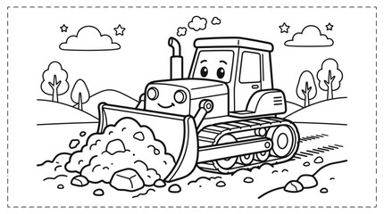 Smiling cartoon bulldozer with big eyes. © angguk
