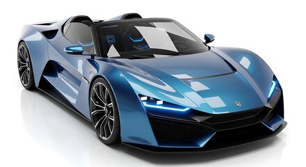 Fototapeta premium Metallic blue convertible sports car on white background