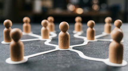 Obraz premium Connected wooden figures demonstrating organizational structure perfect for business team management hierarchy and establishing corporate network leadership