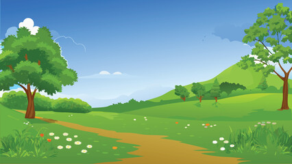 Fototapeta premium Serene landscape featuring a winding path and lush green scenery