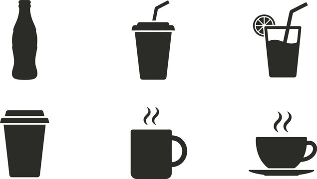 Collection of beverage containers and hot drinks