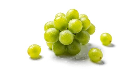 Fototapeta premium Fresh Green Grapes with Water Drops Isolated on White Background