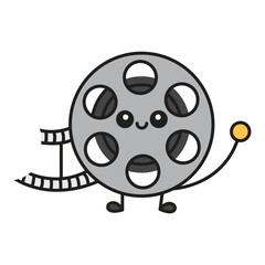 Fototapeta premium Film Reel Character with Happy Face Holding Movie Strip Flat Vector Illustration Design