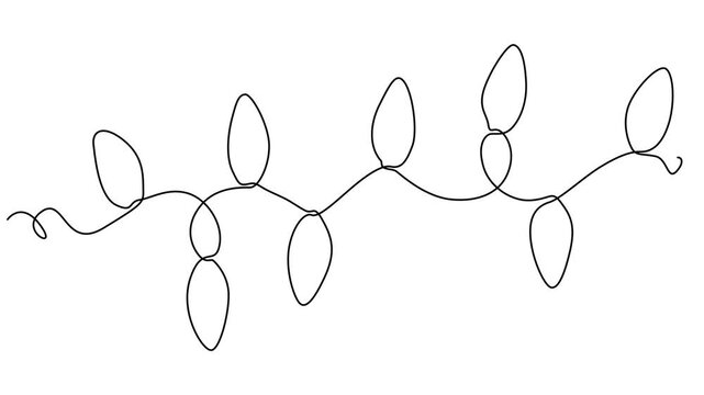 Abstract garland of light bulbs, Self drawing animation one continuous line draw, logo on white background, christmas lights continuous one line drawing animation, Video. Festoon, garland with bulbs.
