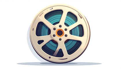 Obraz premium Film reel illustration with vintage color palette and radial design; movie cinema