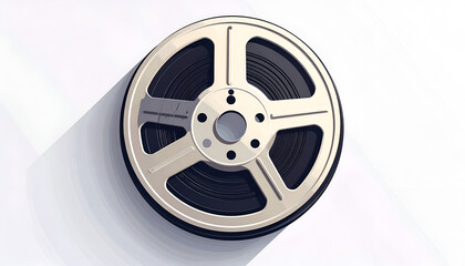 Obraz premium Film reel with metal frame and magnetic tape perfect for movie editing or archiving