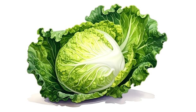 A crisp head of cabbage with large green leaves