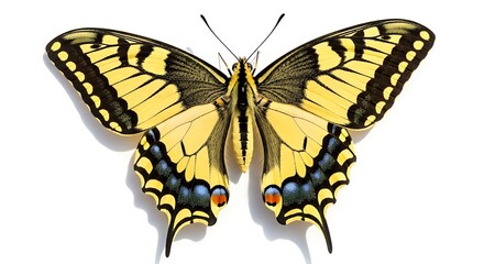 Naklejka premium Yellow Swallowtail Butterfly on White Background