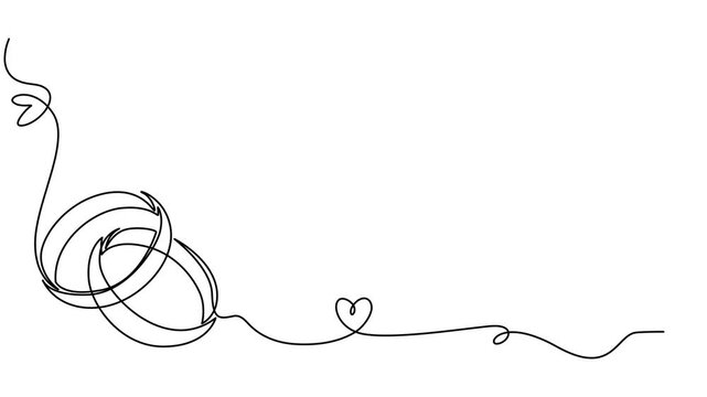 Wedding ring continuous one line drawing animation, Animated self drawing of continuous one line drawing,  Engagement, marriage. Romantic template for invitations and cards in simple linear style.