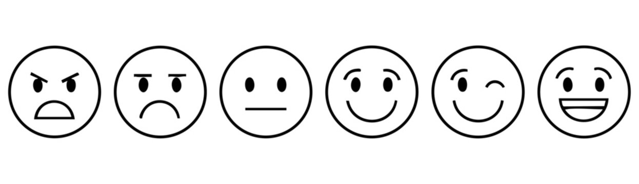 Vector line art icons set of emotional faces mood scale