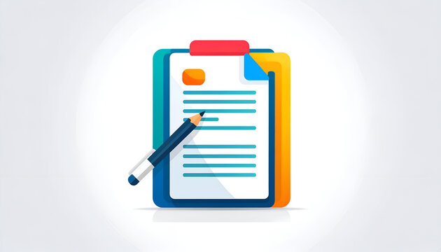 Clipboard with document and pencil illustration in vibrant modern cartoon style