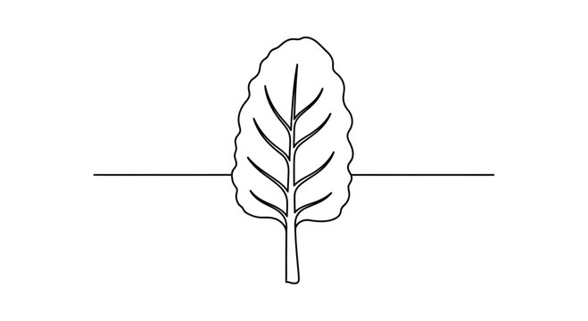 Minimalist line art illustration of a small leafy plant standing on a simple ground line perfect
