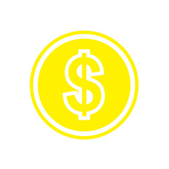 Obraz premium Vivid yellow circular icon featuring a thick white dollar sign positioned centrally on a pure white background canvas.