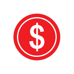 Fototapeta premium Vibrant red circle graphic element showcasing a bold white dollar sign representing financial transactions against a white backdrop.