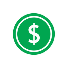 Obraz premium A simple green coin icon featuring a white dollar sign symbol centered against a plain background.