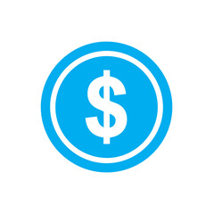 Fototapeta premium Bright blue circle icon featuring a prominent white dollar sign symbol isolated on a white background.