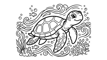 Turtle swimming in ocean water sea. © Kebo