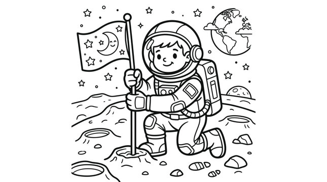 Astronaut in Space Suit Holding Flag.