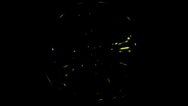 Green Energy Orb with Glowing Bio-luminescent Particles Swirling in Circular Motion, Magical Spherical Portal and Neon Sparks on Alpha Channel Black Background, Cinematic Sci-Fi VFX Element