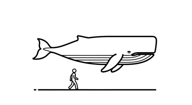 A compelling graphic illustrating the immense scale of a majestic whale compared to a human figure