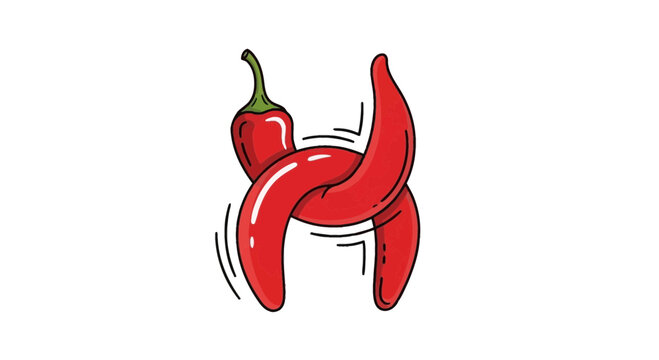 Vibrant intertwined chili peppers creating a unique hot H symbol on white background