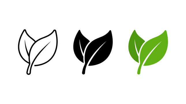 Two leaves icon. Leaf symbol. Nature organic isolated illustration. Vegetarian or vegan label. Green eco logo.