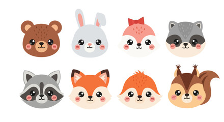 Obraz premium Cute cartoon animals with blush cheeks face viewer in forest