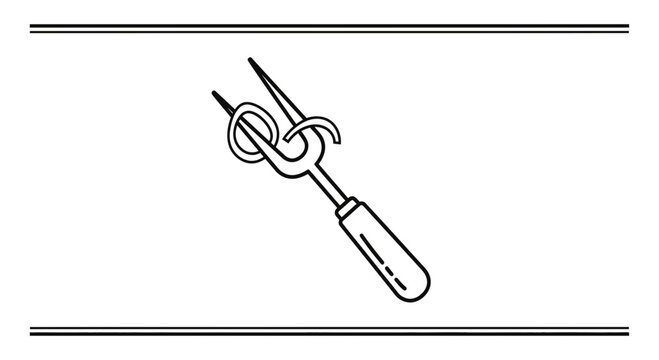 Minimalist line art illustration of a specialized buttonhole cutter for textile crafts and garment