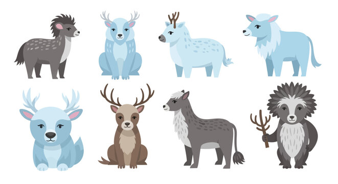 Various animals gathered in a landscape illustration including a deer, hedgehog, and several others.