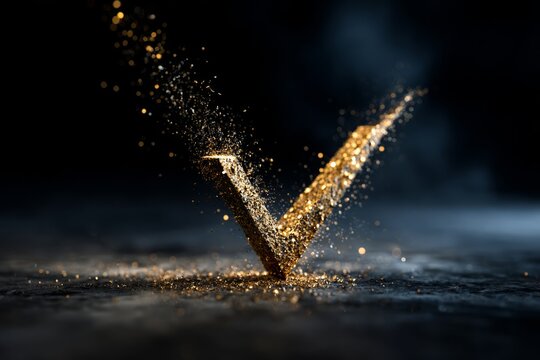 Checkmark icon shattering into particles