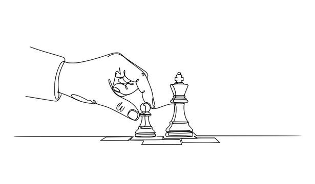 One continuous line drawing pawn versus king checkmate concept vector illustration