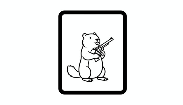 Cartoon Groundhog Holding a Revolver Gun, Funny Animal Character with Weapon