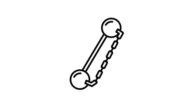 Body Piercing Jewelry Icon: Barbell with Chain and Balls, Simple Line Art