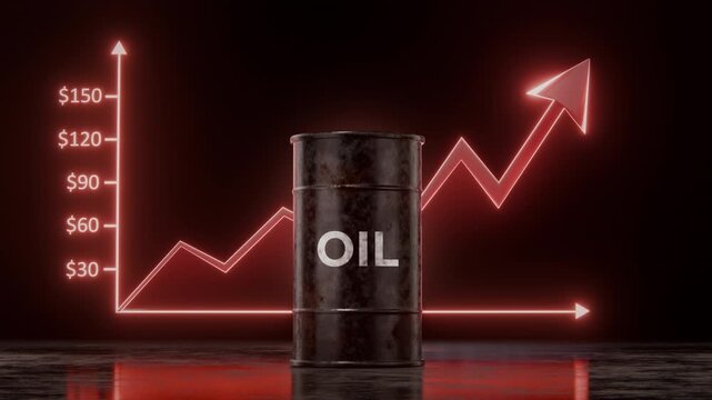 Oil Price Increase Concept with Rising Chart and Crude Oil Barrel in Energy Crisis Market