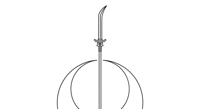 Ancient Spear Weapon Icon with Crescent Moon Symbol Vector Art