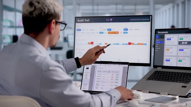 IT Auditor Reviewing Security Logs On Laptop
