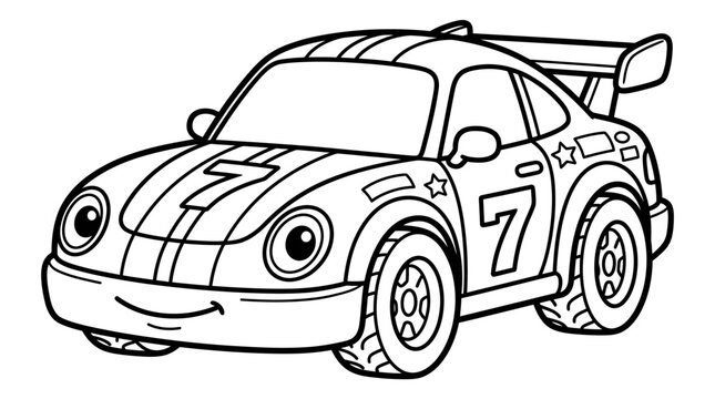 Smiling Cartoon Racing Car Number Seven.