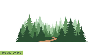 Serene Forest Landscape with Winding Path - Evergreen Trees © febri