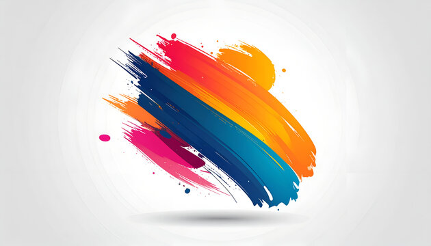 Colorful brush stroke design element; vibrant abstract painting splash on light backdrop
